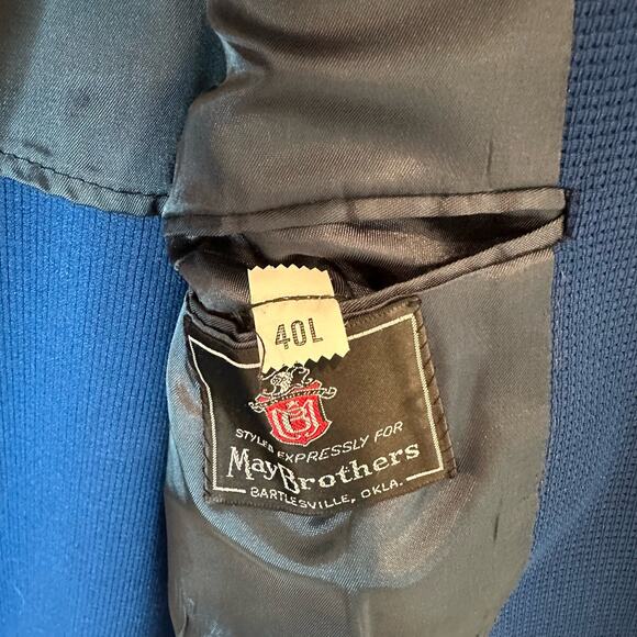 Vintage Hardwick Sport Coat Blazer Size 40L Cobalt Blue Waffle Weave Two Button - Picture 7 of 13